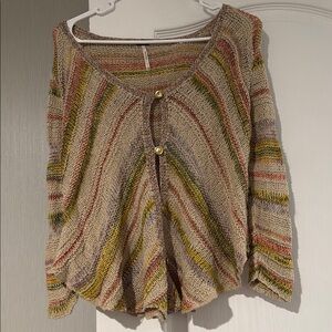 Free People Cream and Yellow Button Down Shirt